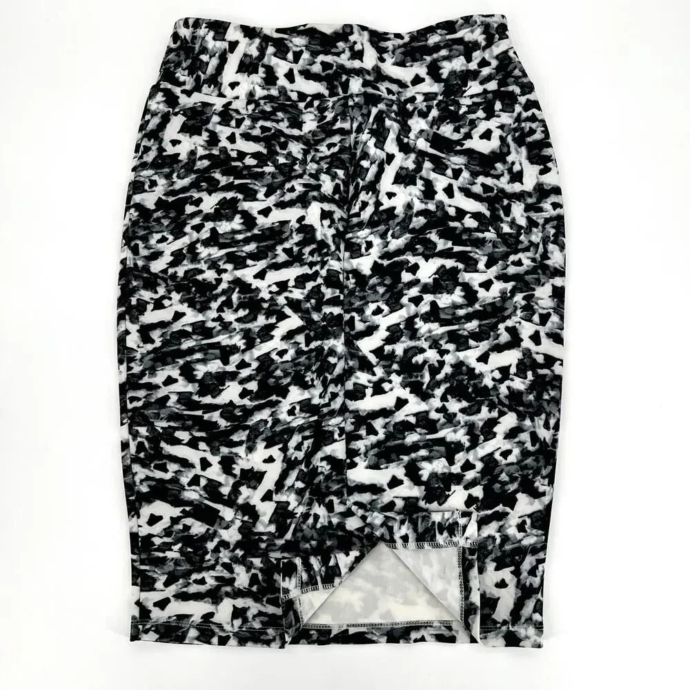 Carmen Marc Valvo Womens Pencil Skirt Abstract Black White Brushstroke Size L